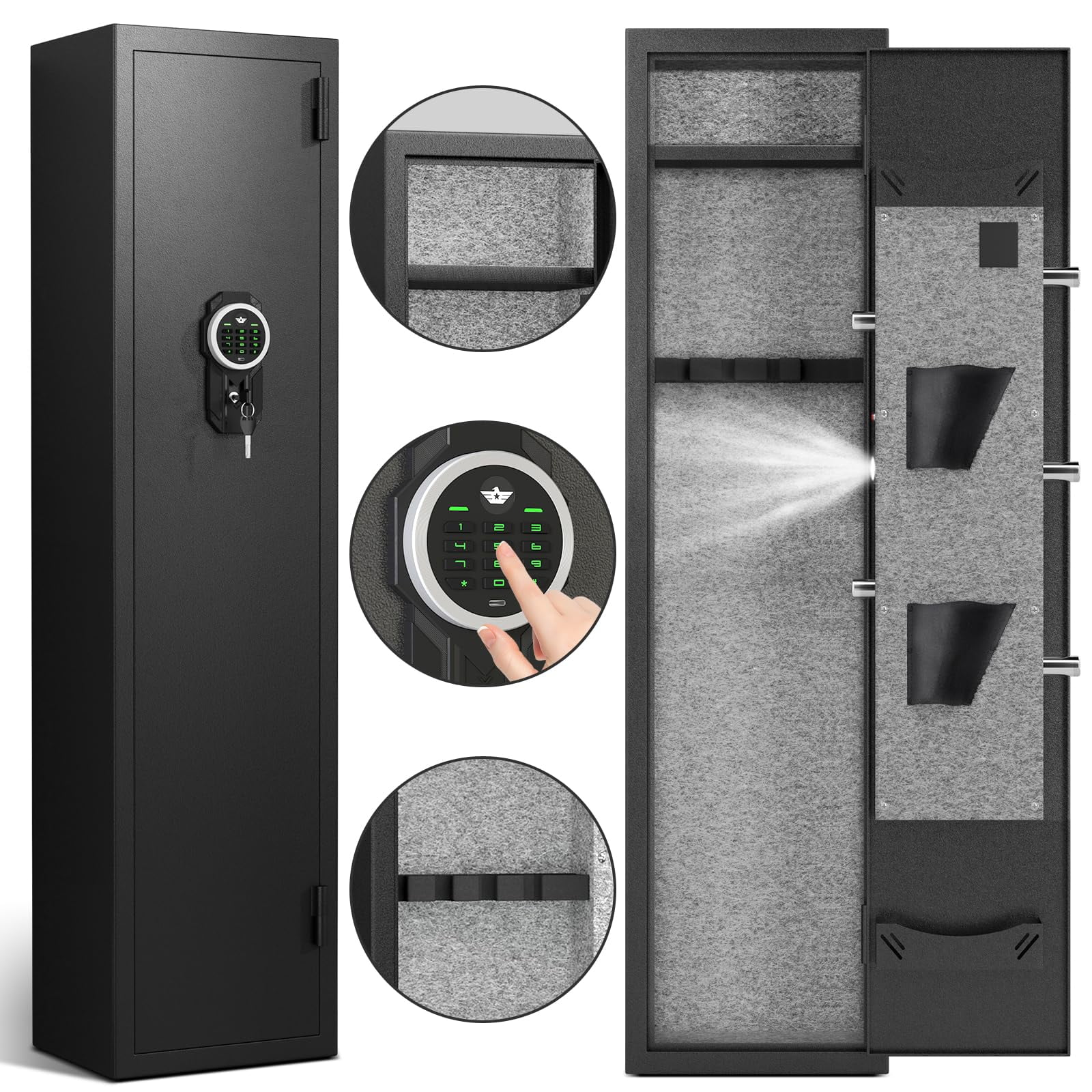 Gun Safe, 1-2 Gun Cabinet with Removable Shelf, Large Long Gun Safe for s and Pistols with Digital Backlit Keypad, Quick Access Big Gun Locker with Dual Alarm, Safes for Home